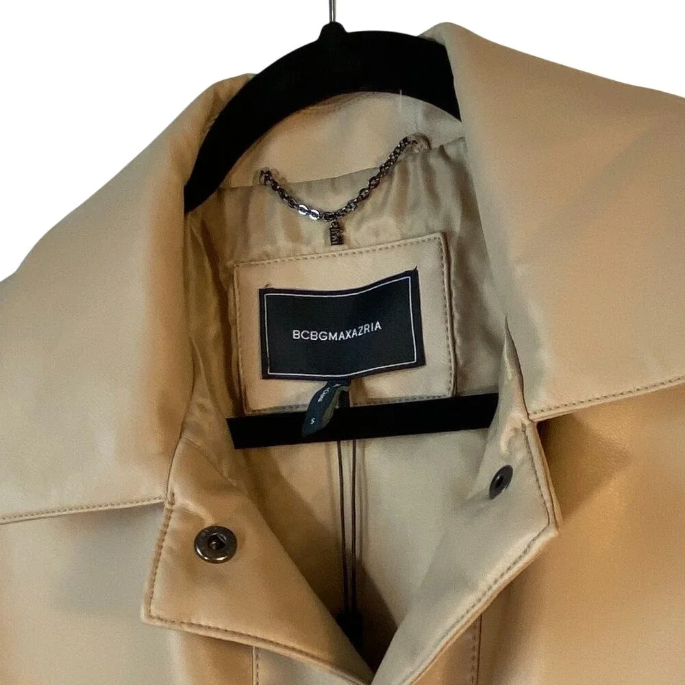 BCBGMAXAZRIA Faux Leather‎ Shacket Shirt Jacket Latte Beige